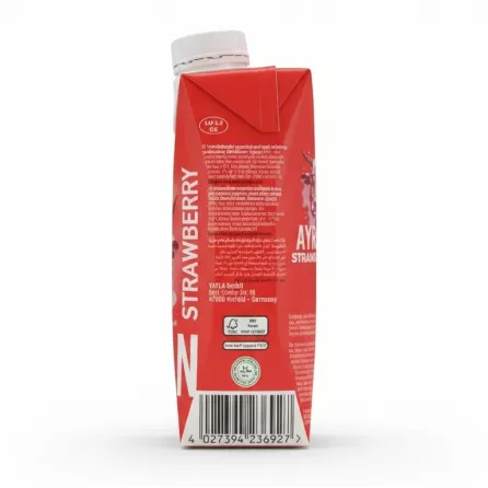 Yayla Ayran Strawberry flavour tetrapak back view with ingredients and halal certification