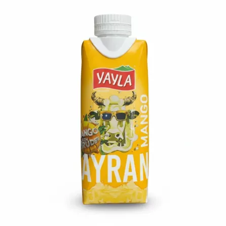 Yayla mango ayran tetra pack held in hand