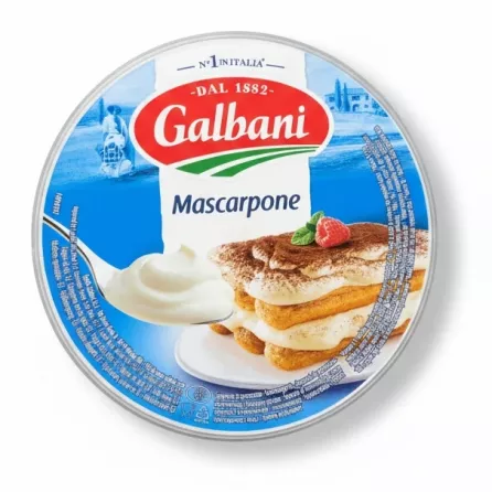 Galbani Mascarpone Cheese container top view with serving suggestion