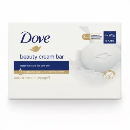 Box of Dove beauty cream bars containing four bars