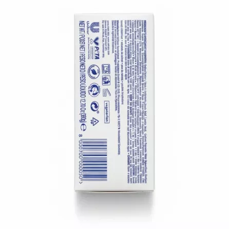 Back of Dove beauty cream bar box listing ingredients and certifications