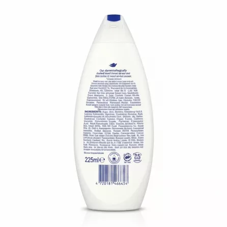 Dove Hydrate Body Wash back label with ingredients and barcode