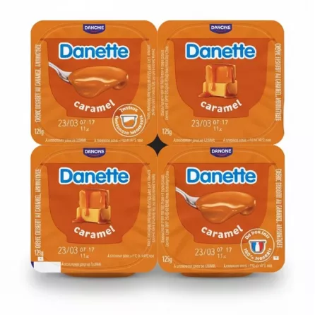 Danette caramel dessert four-pack top view