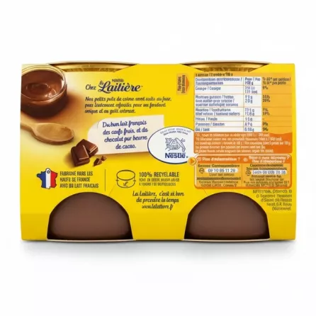 Back of Nestlé La Laitière Chocolate Cream Pots with nutritional information