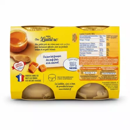 Back of La Laitière caramel cream pack showing nutritional info