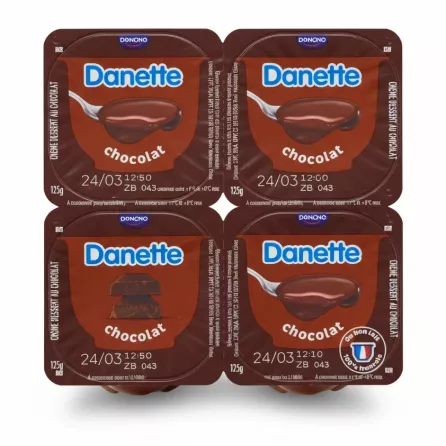 Four-pack of Danette chocolate creamy dessert cups in sealed containers