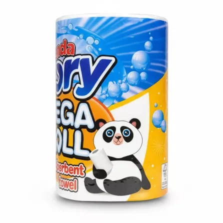 Close up of Panda Glory Mega Roll kitchen towel showing packaging details