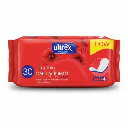 Ultrex Ultra Thin Pantyliners red packaging showing 30 count