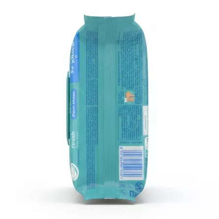 Back of Pampers Fresh Clean Baby Wipes pack with ingredients and barcode