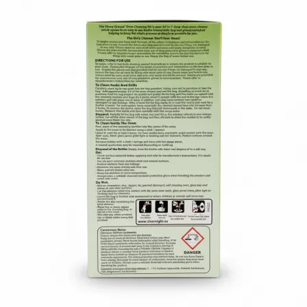 Back of Elbow Grease Oven Cleaning Kit with directions and safety info