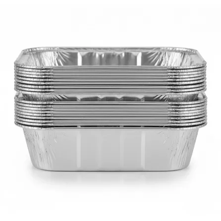 Side view of stacked aluminium foil dishes