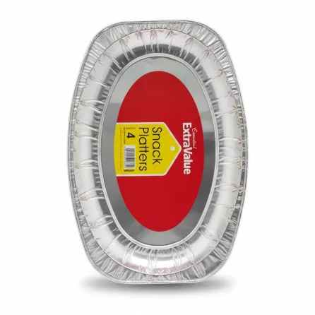 Set of aluminium snack platters in packaging