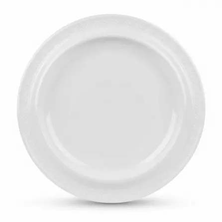 Close-up of white plastic dinner plate surface