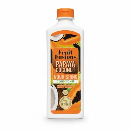 Bottle of Fruit Fusions Papaya & Coconut Nourishing Conditioner with orange cap