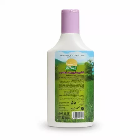 Back label of Sehat Garlic Shampoo bottle showing product details and barcode