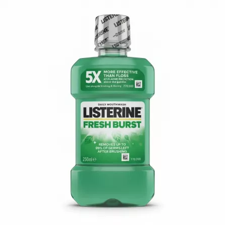 Bottle of Listerine Fresh Burst mouthwash 250ml front view