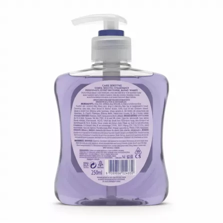 Cussons Carex Sensitive Antibacterial Hand Wash back label showing ingredients and instructions