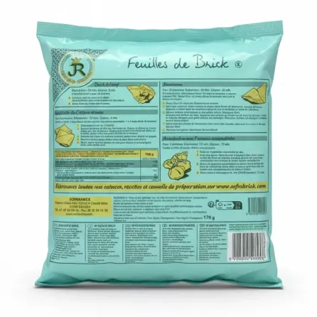 Back of JR Feuilles de Brick pack with nutritional info
