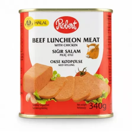 Front view of Robert Beef Luncheon Meat with Chicken 340g tin