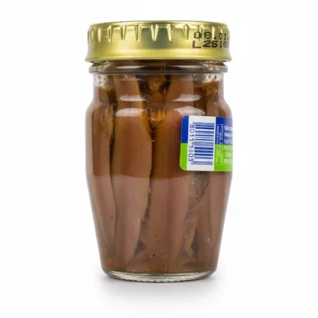 Back view of D'Amico anchovy fillets jar showing label and barcode