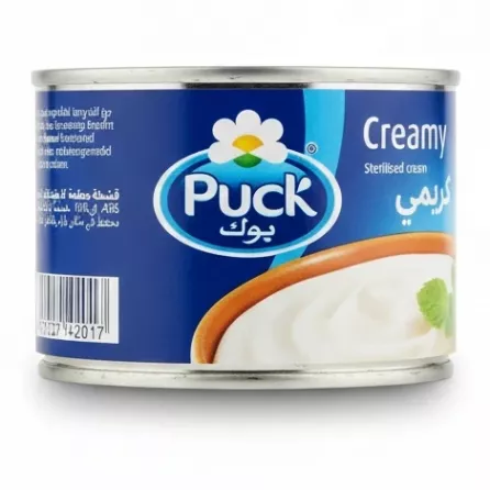 Puck Creamy Sterilised Cream tin showing front label
