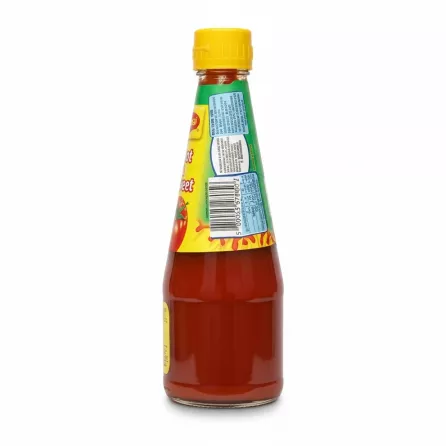 Maggi Hot & Sweet Sauce bottle side view with barcode