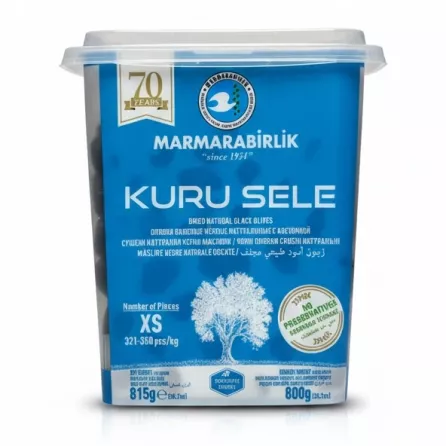 Marmarabirlik dried natural black olives container front label