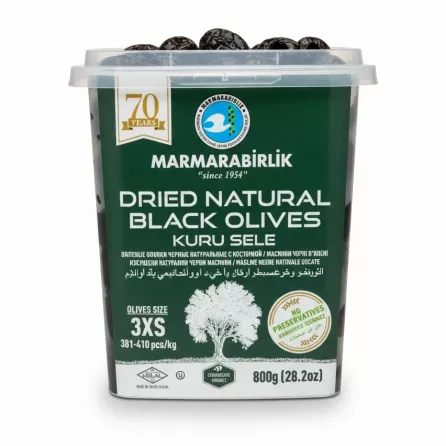 Marmarabirlik brand tub of dried natural black olives 800g