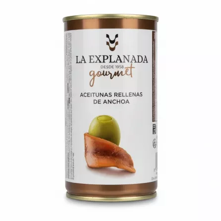 Can of La Explanada gourmet green olives stuffed with anchovy