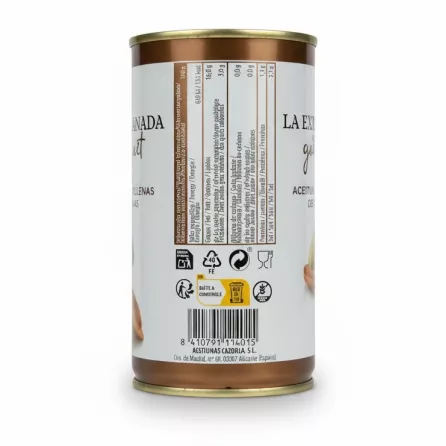 Nutrition facts and product details on La Explanada anchovy stuffed olives can