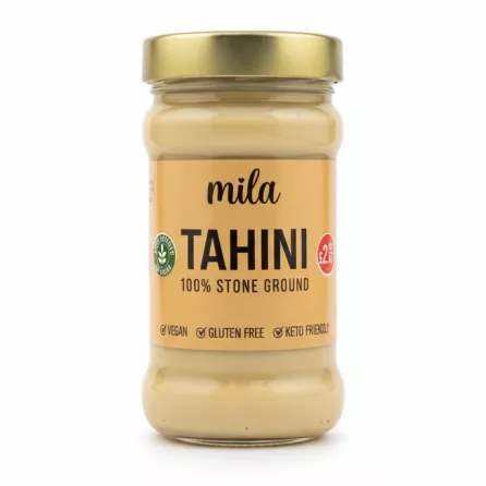 Mila Tahini jar front label view on a white background