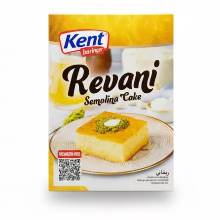 Kent Boringer Revani Semolina Cake Mix front packaging showing semolina cake image