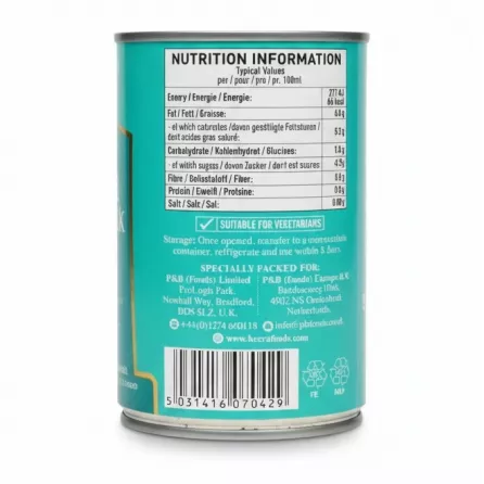 Heera Light Coconut Milk nutritional information label