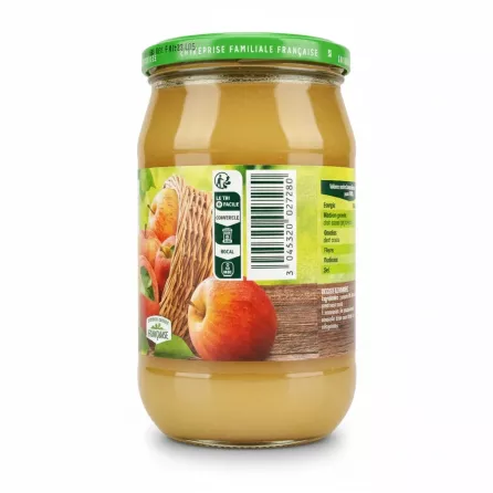 Back of jar showing barcode and recycling instructions for Andros apple puree