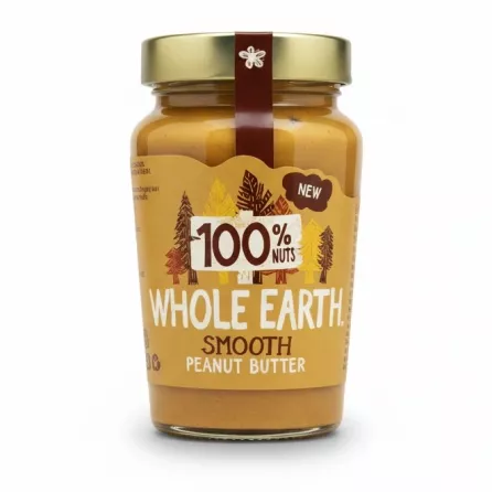 Jar of Whole Earth 100% nuts smooth peanut butter front label