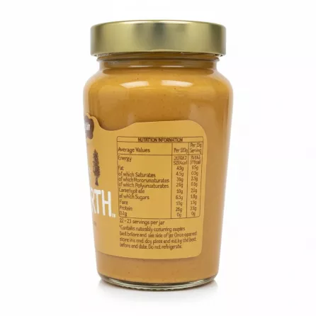 Whole Earth peanut butter jar with nutritional information label