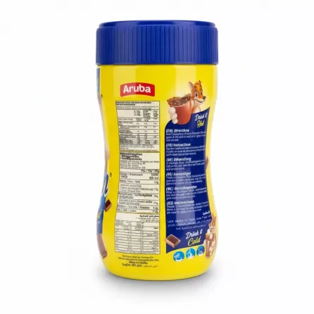 Aruba Robin chocolate drink container back view with nutrition facts