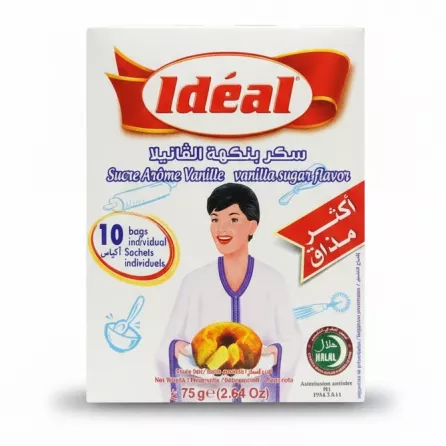 Idéal vanilla sugar flavour box front showing 10 individual sachets