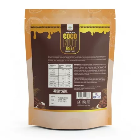 Pearl Isle Chocolate Coconut Rolls back packaging showing ingredients and nutritional facts