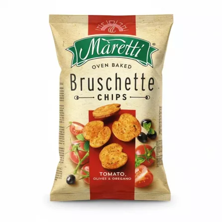 Maretti Bruschette Chips pack with tomato, olives and oregano flavour