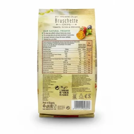 Back side of Maretti Bruschette Chips pack showing ingredients and nutritional facts