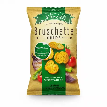 Viretti oven baked bruschette chips pack Mediterranean vegetables flavour front view