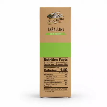 Nutrition facts label on Tarall'Oro Tarallini box