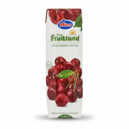 Mihan Fruitland Sour Cherry Nectar 1 litre pack front view showing cherries
