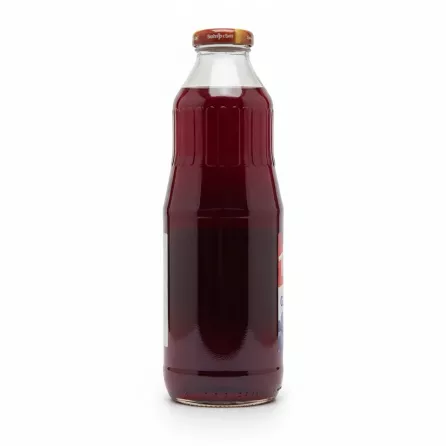 Glass bottle of Twist grape nectar drink back view with label