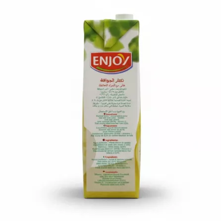 Back of Enjoy Guava Nectar carton showing ingredients and information