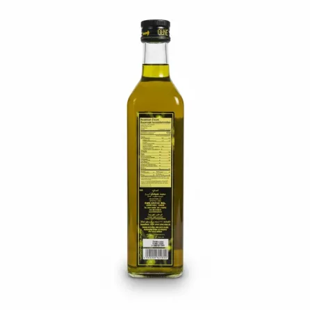 Back view of Saifan Extra Virgin Olive Oil bottle showing nutrition facts and product details