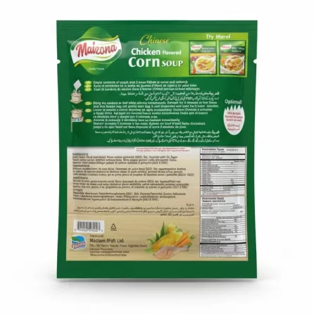 Maizona Chinese Chicken Corn Soup packet back with instructions and ingredients