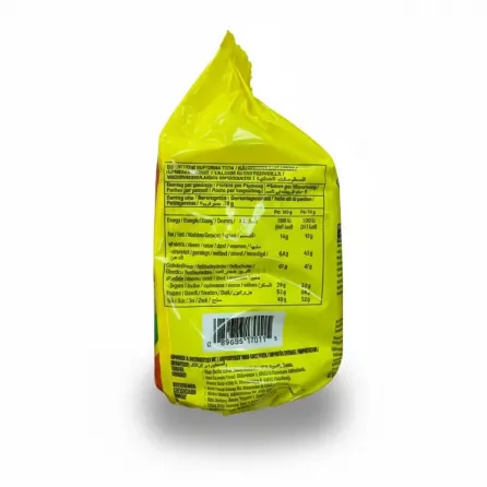 Back view showing nutrition information and barcode on Indomie noodles