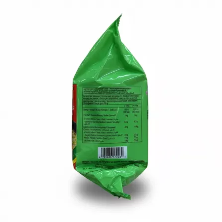 Back side of Indomie Noodles packet showing nutritional information and barcode